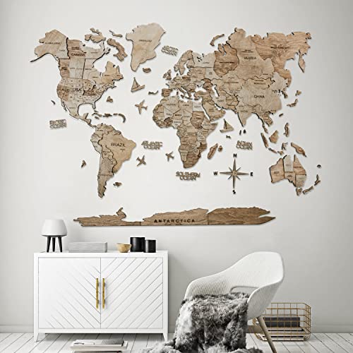Handmade 3D Wood World Map Wall Art Large Wall Decor Track Your World Travels