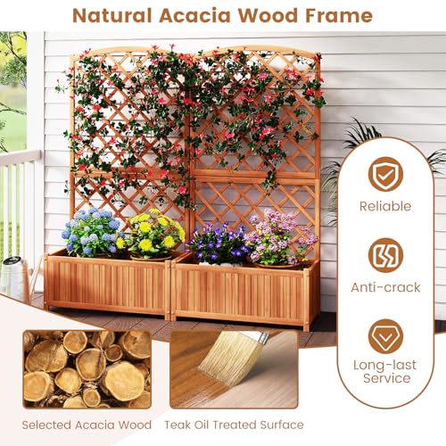 63" Wooden Raised Garden Bed with Trellis & Slat Bottom Base