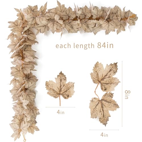 6PCS Beige Fall Maple Leaves Garland (33.6 Foot)