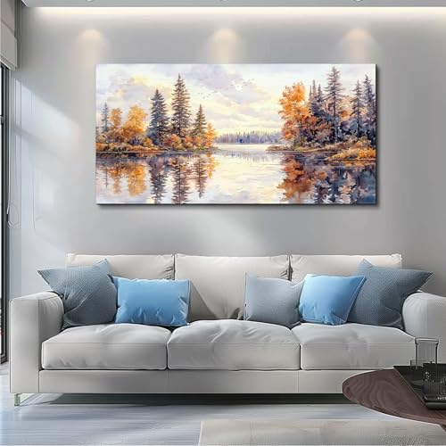Modern Large Canvas Print Wall Art Abstract Ink Landscape Painting Home Decoration Natural Landscape Artwork Picture Living Room Bedroom Office Wall Decoration Ready To Hang 24x48 Inches