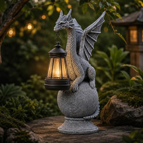 Solar Dragon Garden Statue with Lantern