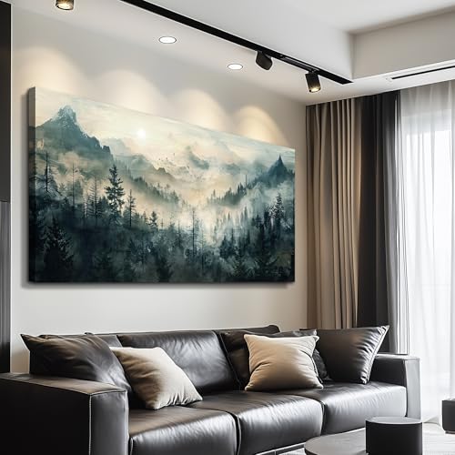 Large Canvas Misty Forest Wall Art Mountain View Home Decor For Living Room Bedroom Office Natural Landscape Wall Decoration Painting Modern Printed Artwork Can Be Hung Directly 30x60 In