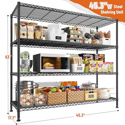 4 Tier Storage Shelves 45.3''W Wire Shelving Unit for Pantry Garage (4 Count)
