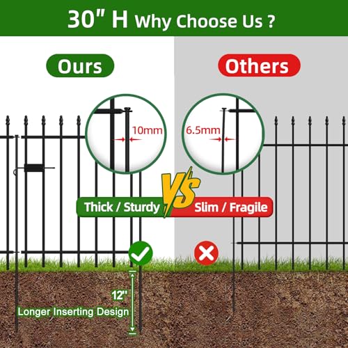 Decorative Metal Garden Fence with Gate 30" x 10' (25 Sq Ft)