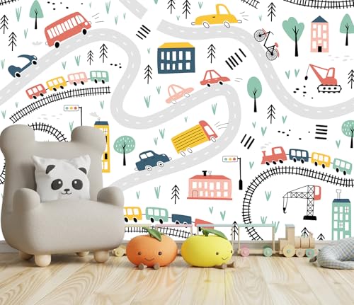Kids Cartoon Wallpaper Car Roadmap Wall Mural