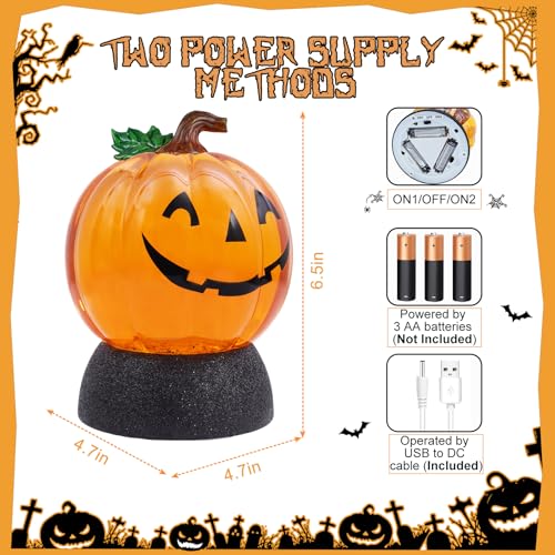 Halloween Snow Globe Lantern Pumpkin Lighted Halloween Snow Globes Battery Operated or USB Powered with 6H Timer Musical Snow Globe Glitter for Spooky Party Home Table Decorations