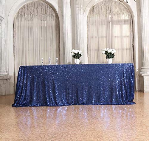 Sequin Tablecloth 90x132 Inch Navy Blue for Wedding Party