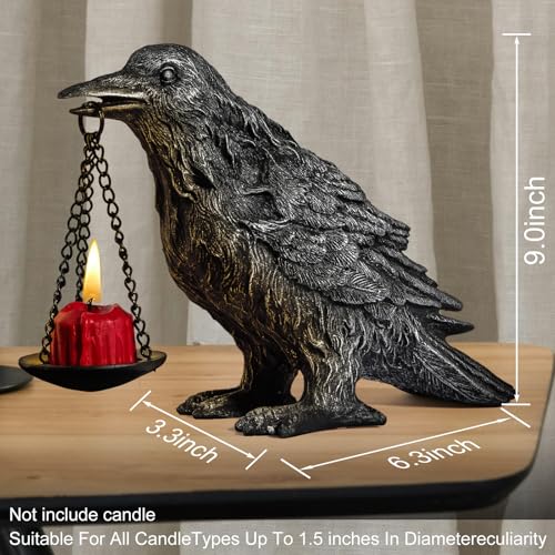 Gothic Crow Lamp with Tealight Candle Holder Resin Raven Decor Statue Gothic Home Decor for Bedroom Unique Goth Gifts Half Silver 2P (2 Count)