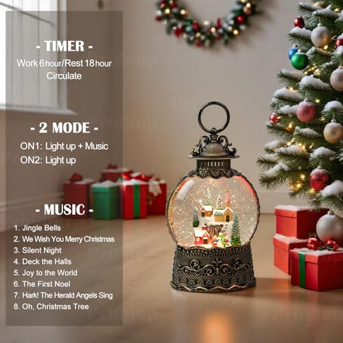 Village Snow Globe Christmas Decorations Indoor Church Snowman Snow Village Scene Gifts Classic Relief Texture Musical Glitter Snowfall USB