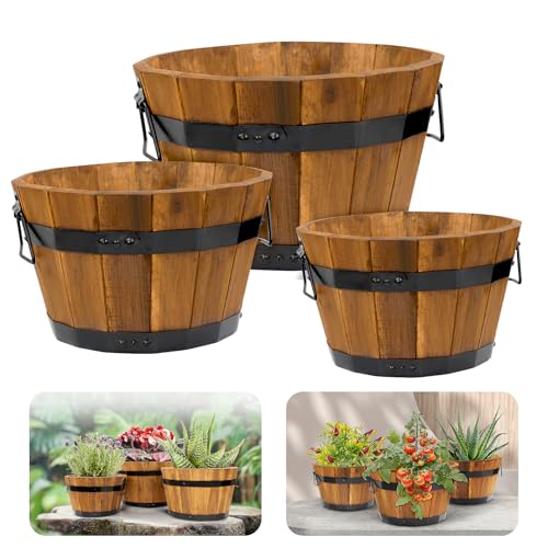 Set of 3 Wooden Flower Boxes Outdoor (3 Count)