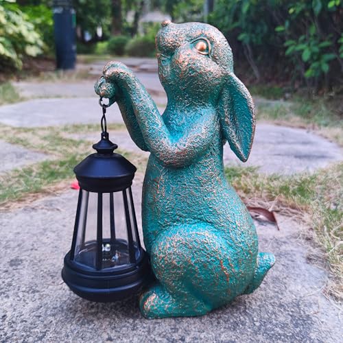 JOYBEE Garden Statues Rabbit with Solar Lantern Outdoor Decor