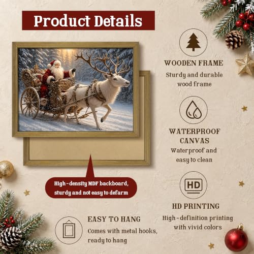 Wood Framed Vintage Santa Claus Sleigh Wall Art