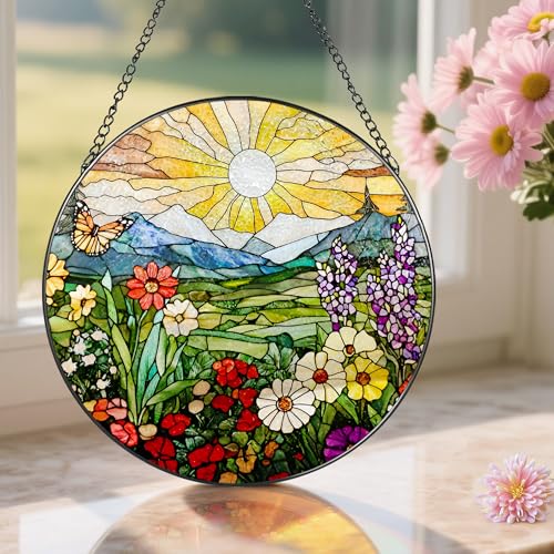 8 Inch Mountain Wildflowers Stained Glass Suncatcher