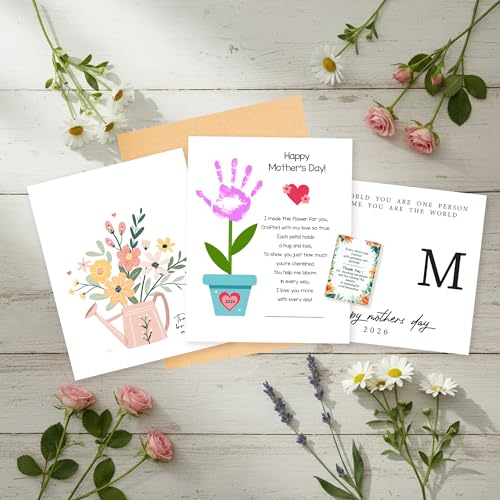 Pack 3 Handprint Floral Flower Bouquet Handprint Craft DIY for Mothers Day Card (3 Count)