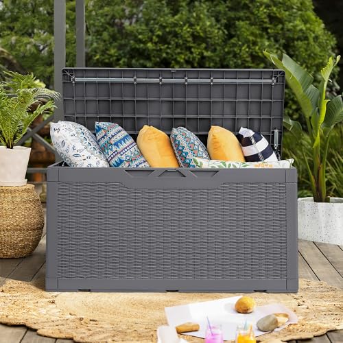 Deck Box 98 Gallon Waterproof Resin Storage Box with Cushion