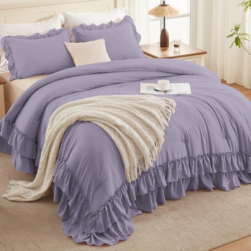 Grayish Purple Ruffle Full Size Comforter Set