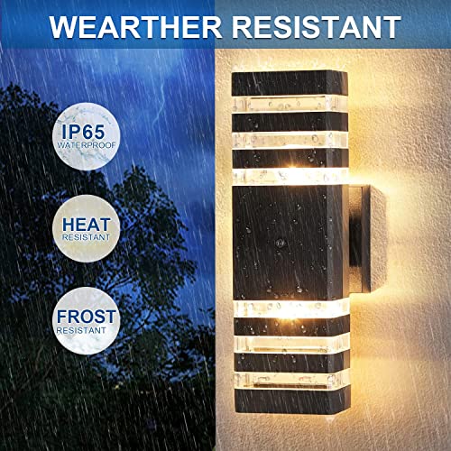 Dusk to Dawn Sensor Outdoor Wall Lights Up Down Porch Lights Modern Exterior Light Fixtures Photocell Waterproof Black Aluminum Housing for Front Porch