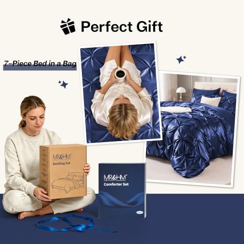 Satin King Size Comforter Set Navy Blue