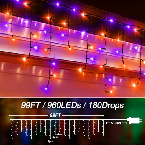 99FT 960 LED Orange Purple Halloween Lights Outdoor for Decor