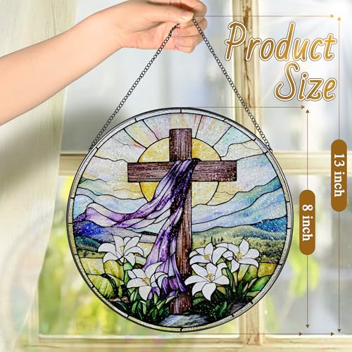 8 Inches Stained Glass Cross Suncatcher
