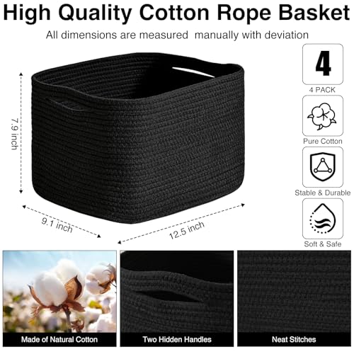 Black Storage Baskets for Shelves (4 Count)