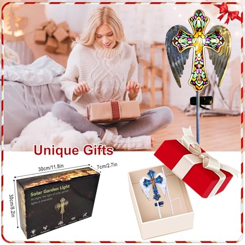 Solar Glass Cross Stake Lights with Angel Wings (2 Count)