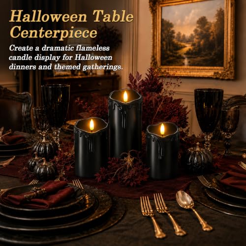 Black Drip Real Wax Flameless Candles with Remote Timer