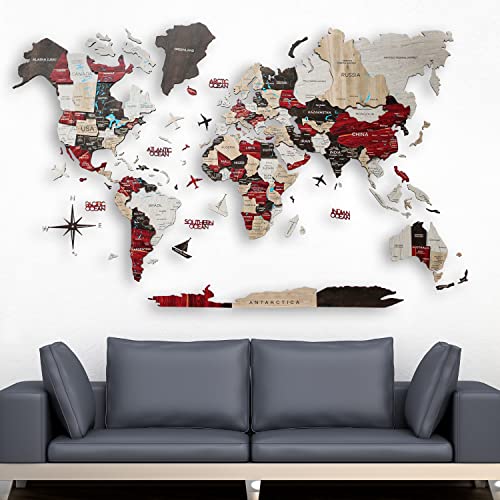 Handmade 3D Wood World Map Wall Art Large Wall Decor Track Your World Travels