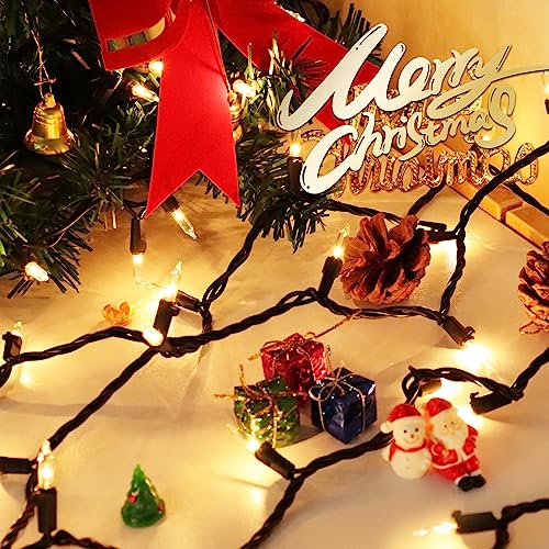 Clear Christmas Lights 50FT 200 Count Incandescent Bulbs Warm White Mini Lights with Black Wire for Christmas Tree