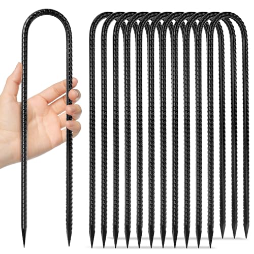 12 inches 12 Pack Trampoline Stakes Anchors High Wind Stake Heavy Duty U Hooks for Ground Lawn Garden Yard Stakes for Decorations Swing Set Shed (12 Count)