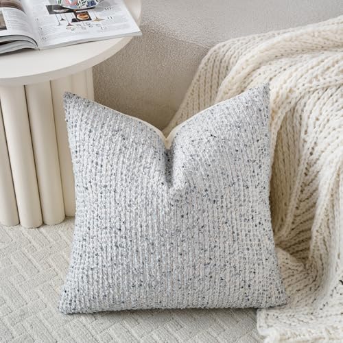 Striped Throw Pillow Covers 24x24 Set of 2 Blue Textured Boucle Chic Morden Boho Accent Farmhouse Square Decorative Couch Pillow Covers for Home Decor Bed Sofa Living Room (2 Count)