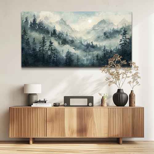 Modern Large Canvas Print Wall Art Misty Forest Landscape Painting Home Decoration Natural Landscape Artwork Picture Living Room Bedroom Office Wall Decoration Ready To Hang 24x48 Inches