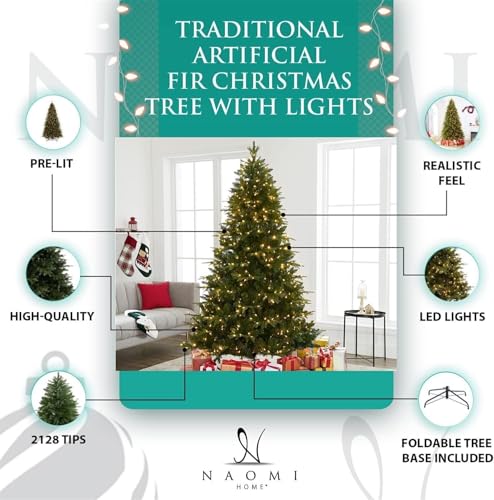 Traditional 6.5ft Prelit Artificial Christmas Tree with 1292 Branch Tips