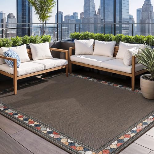 Outdoor Rug 6x9 Modern Bordered Area Rugs for Indoor and Outdoor Patio Easy to Clean Non Shedding Living Room Porch Garden Washable Outside Carpet