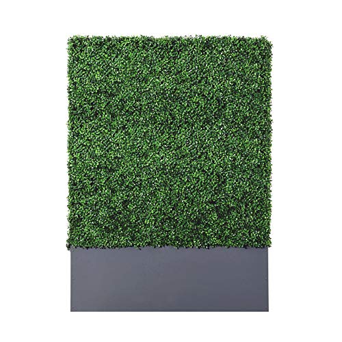 Artificial Boxwood Hedge Wall with Dark Gray Stainless Steel Planter Box Privacy Wall Backdrops (21.32 Sq Ft)