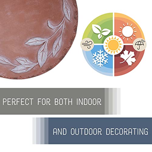 NAT & Jules Floral Laurel Wreath Leaves Pattern Dimensional Indoor Outdoor 12 inch Round Cast Resin Decorative Garden Stepping Stone