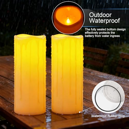 10"x4" Large Waterproof Outdoor Flameless Candles with Remote Timer (2 Count)
