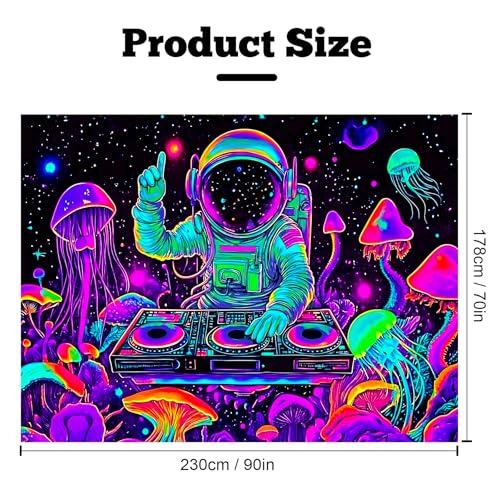 Blacklight Space Astronaut Tapestry UV Reactive Galaxy Planet Glow in Dark Tapestries Black Light Poster Neon Wall Hanging Art for bedroom Living Room