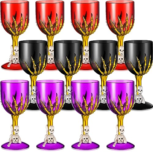 12 Pcs Halloween Skull Claw Goblet Wine Cup 10 oz Gothic Skull Wine Goblet Skeleton Design Cup Creepy Claw Mug for Halloween Party Bar Fancy Haunted House Martini Drinking KTV Store (12 Count)