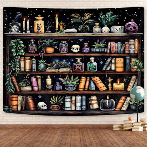 Bookshelf Tapestry Magical Library Witchy Tapestries