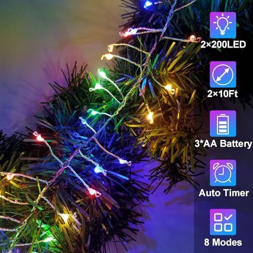 2 Pack Total 20Ft 400LED Cluster Fairy Lights Battery Operated with Timer (400 Count)