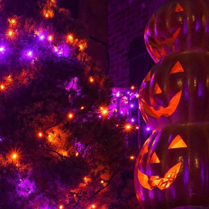 Solar Halloween String Lights Outdoor 2 Pack 200 LED 66FT Orange Purple (2 Count)