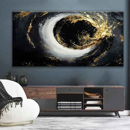 Large Abstract Wall Art For Living Room Black And Gold Wall Art Modern Canvas Art Wall Decor 29" X 58" Painting Abstract Art For Bedroom Hotel Office Apartment Home Decoration