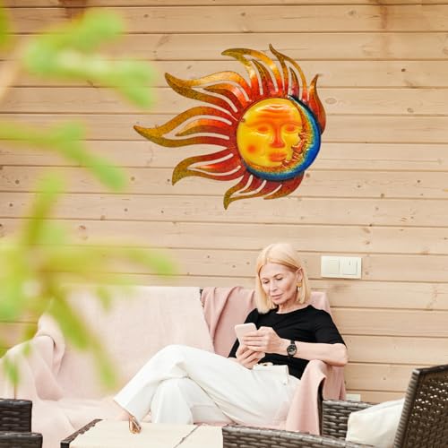 Large Outdoor Metal Glass Sun and Moon Wall Decor Outdoor Sun Moon Wall Art