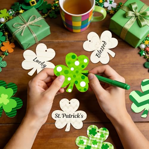 80PCS Wooden Shamrock Ornaments to Paint St. Patrick's Day Decorations (80 Count)