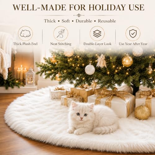60 Inch Christmas Tree Plush Skirt Decoration for Merry Christmas Party Faux Fur Christmas Tree Skirt Decorations
