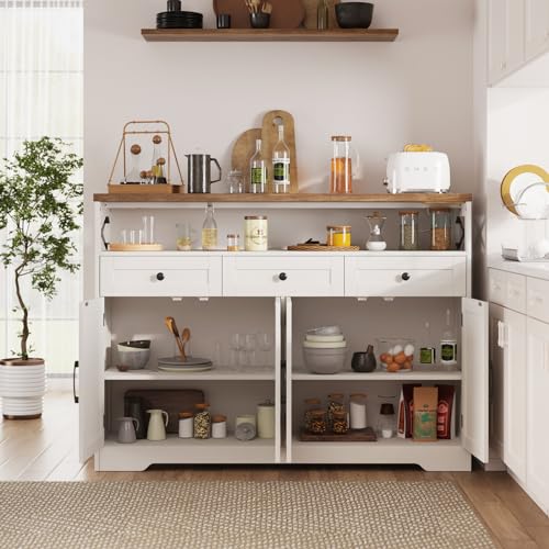 Farmhouse Buffet Cabinet with Drawers & Open Shelf