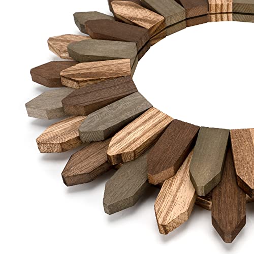 Boho Wall Decor Mirror 2 Pack 12 inch Rustic Wood Decorative Mirror for Room Decor Rustic Farmhouse Wall Decor for Bedroom Bathroom Living Room Entryway Tril Color (2 Count)