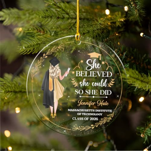 Personalized Graduation Ornament She Believed She Could So She Did Class of 2024 Christmas Acrylic Ornaments Keepsake Gifts Xmas Tree Decorations