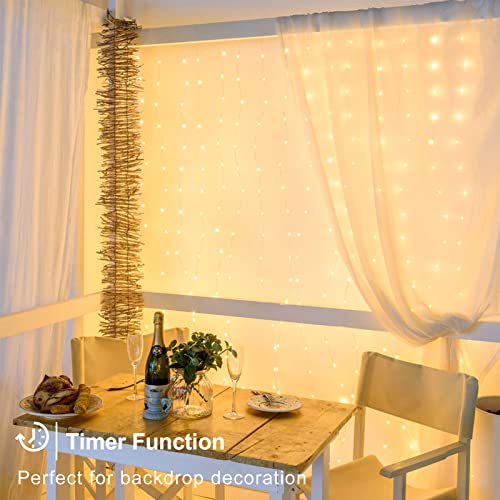 Curtain Lights Battery Operated 6.6×6.6ft with Remote Timer